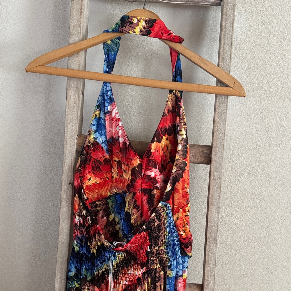 646 Main Colorful Halter Pull Over Maxi Dress Size L/XL - Picture 5 of 8